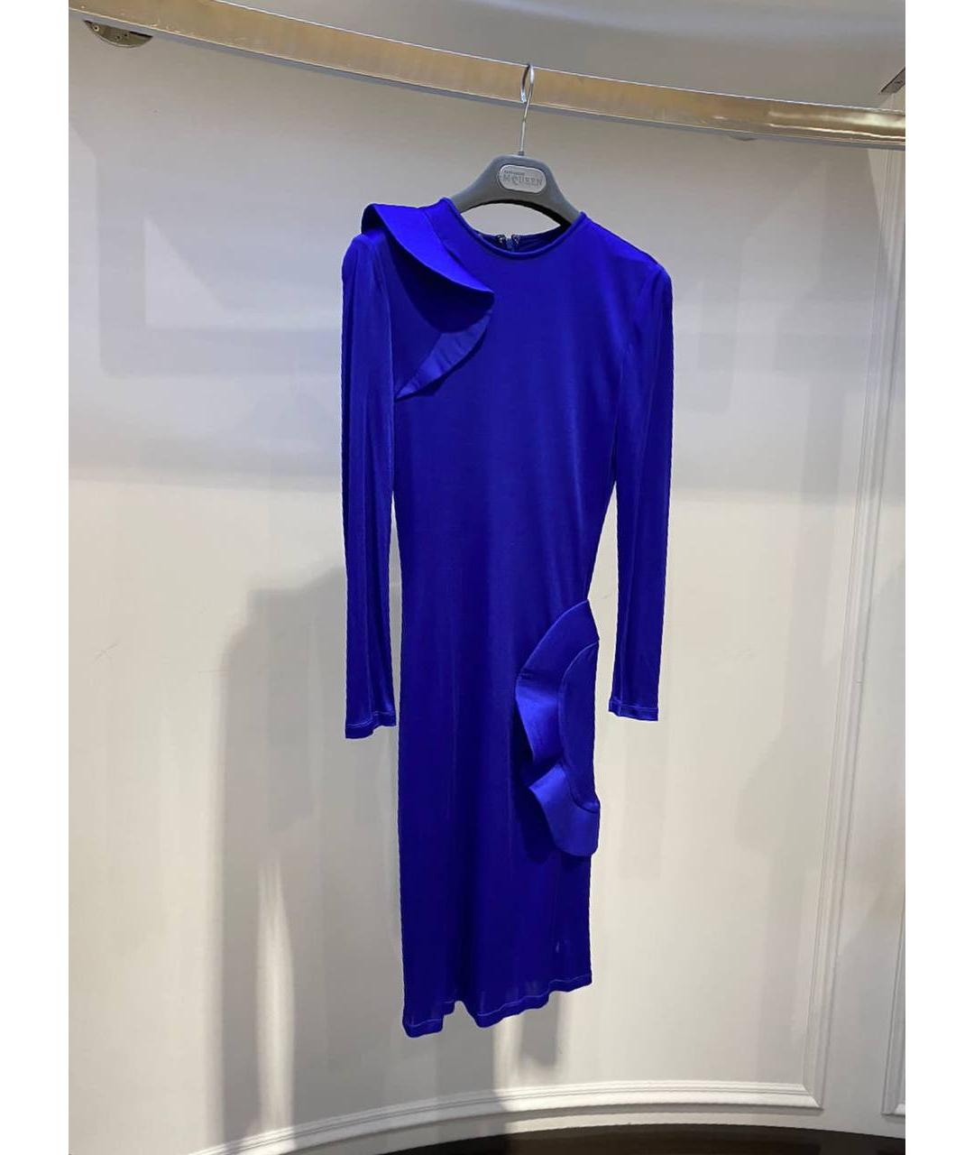 ALEXANDER MCQUEEN Синее шелковое коктейльное платье, фото 2