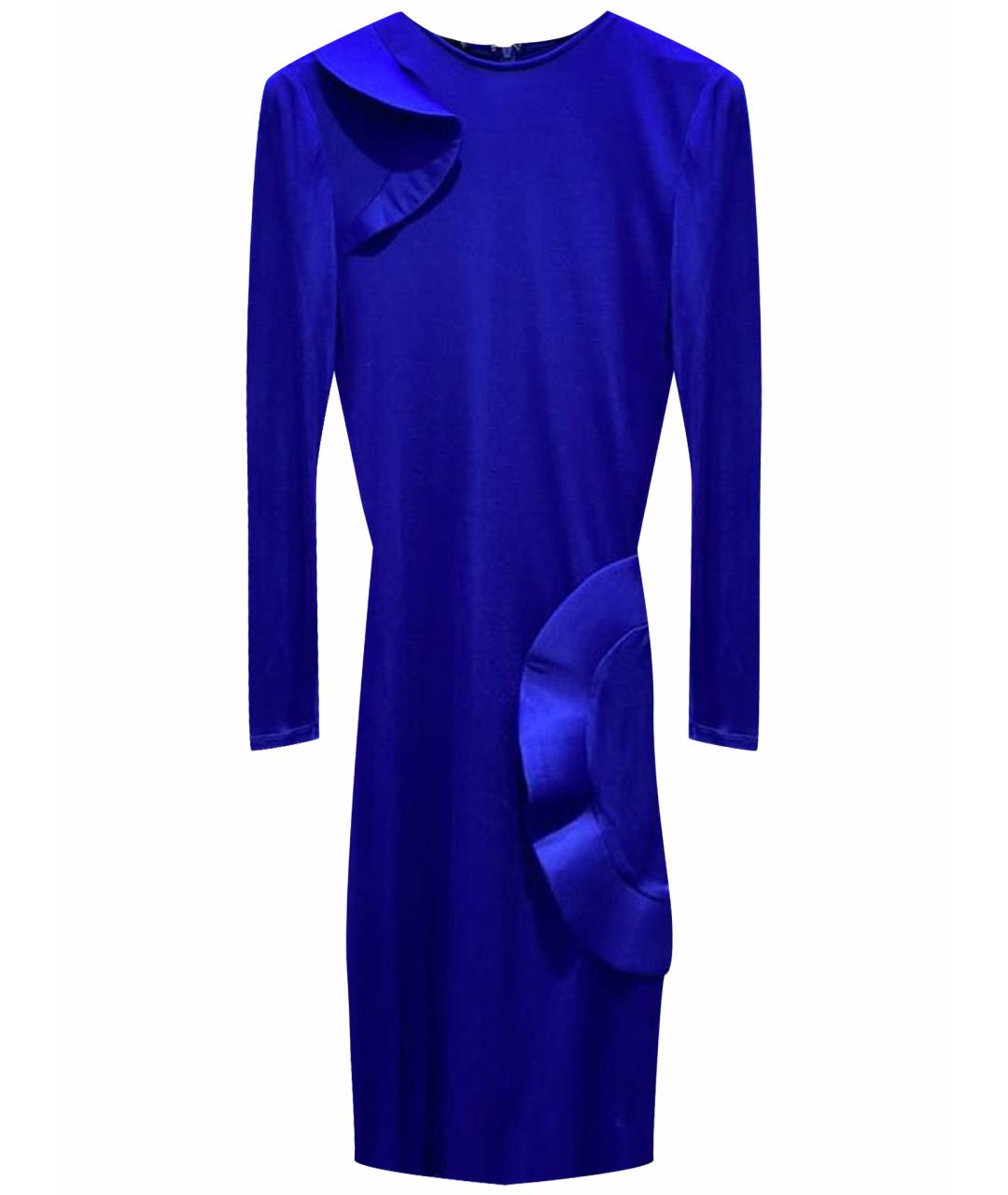 ALEXANDER MCQUEEN Синее шелковое коктейльное платье, фото 1