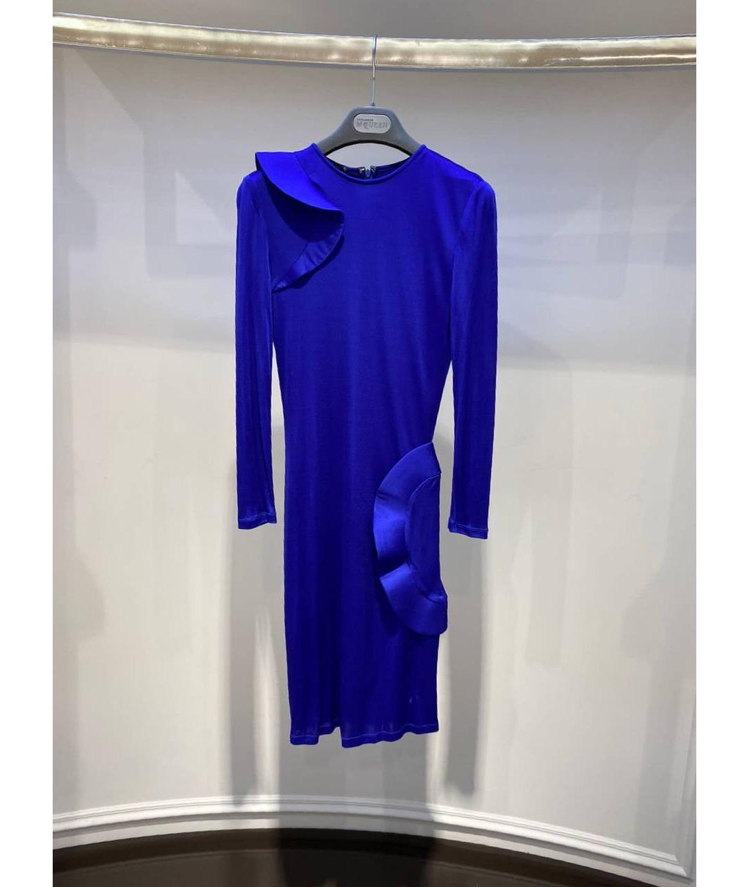 ALEXANDER MCQUEEN Синее шелковое коктейльное платье, фото 4