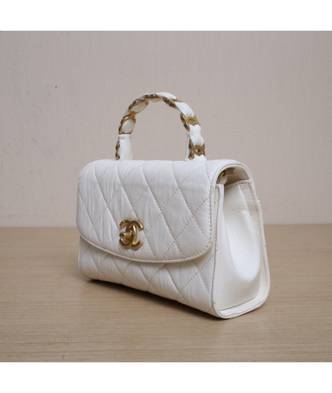 CHANEL Белая кожаная сумка через плечо, фото 4