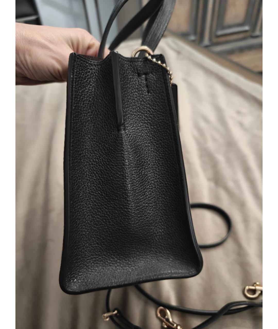 COACH Черная кожаная сумка с короткими ручками, фото 6