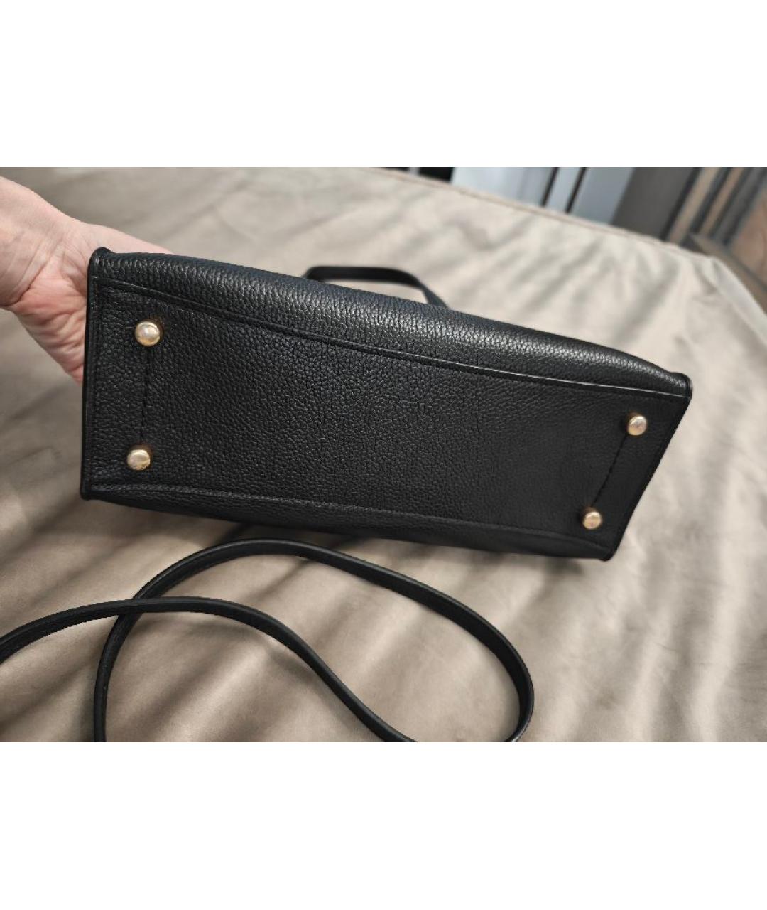 COACH Черная кожаная сумка с короткими ручками, фото 5