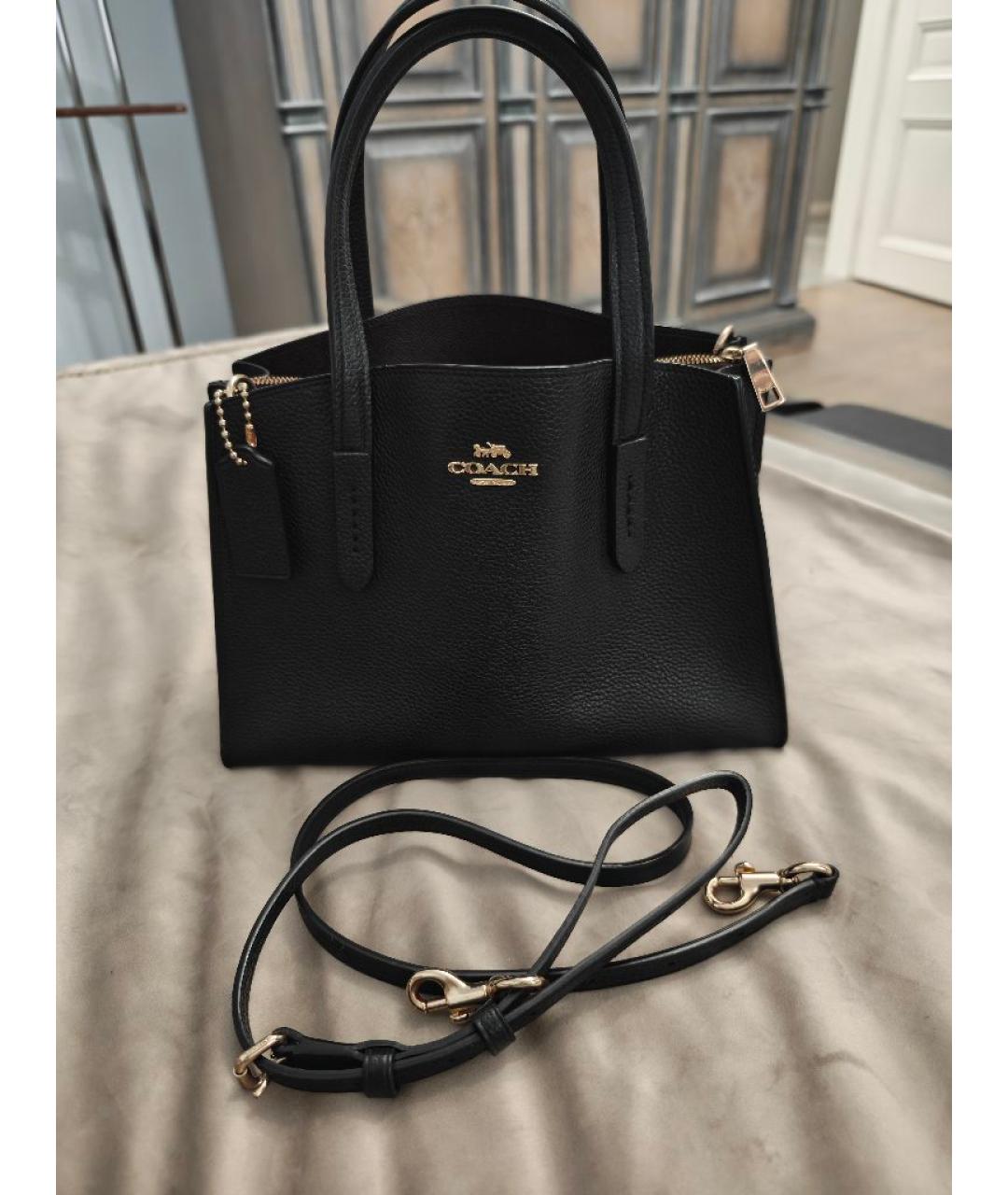 COACH Черная кожаная сумка с короткими ручками, фото 8