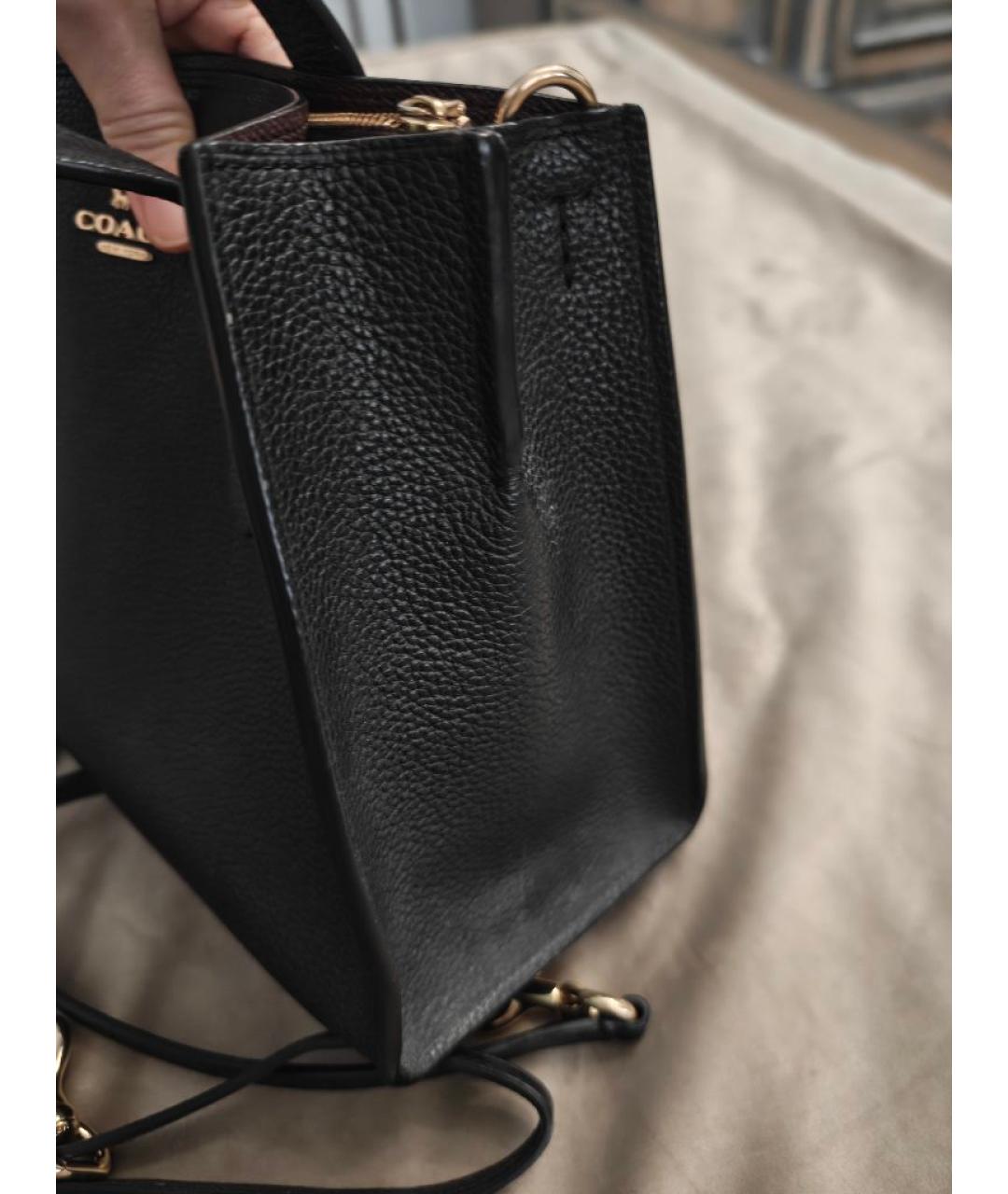 COACH Черная кожаная сумка с короткими ручками, фото 2