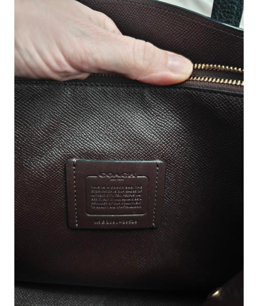 COACH Черная кожаная сумка с короткими ручками, фото 4