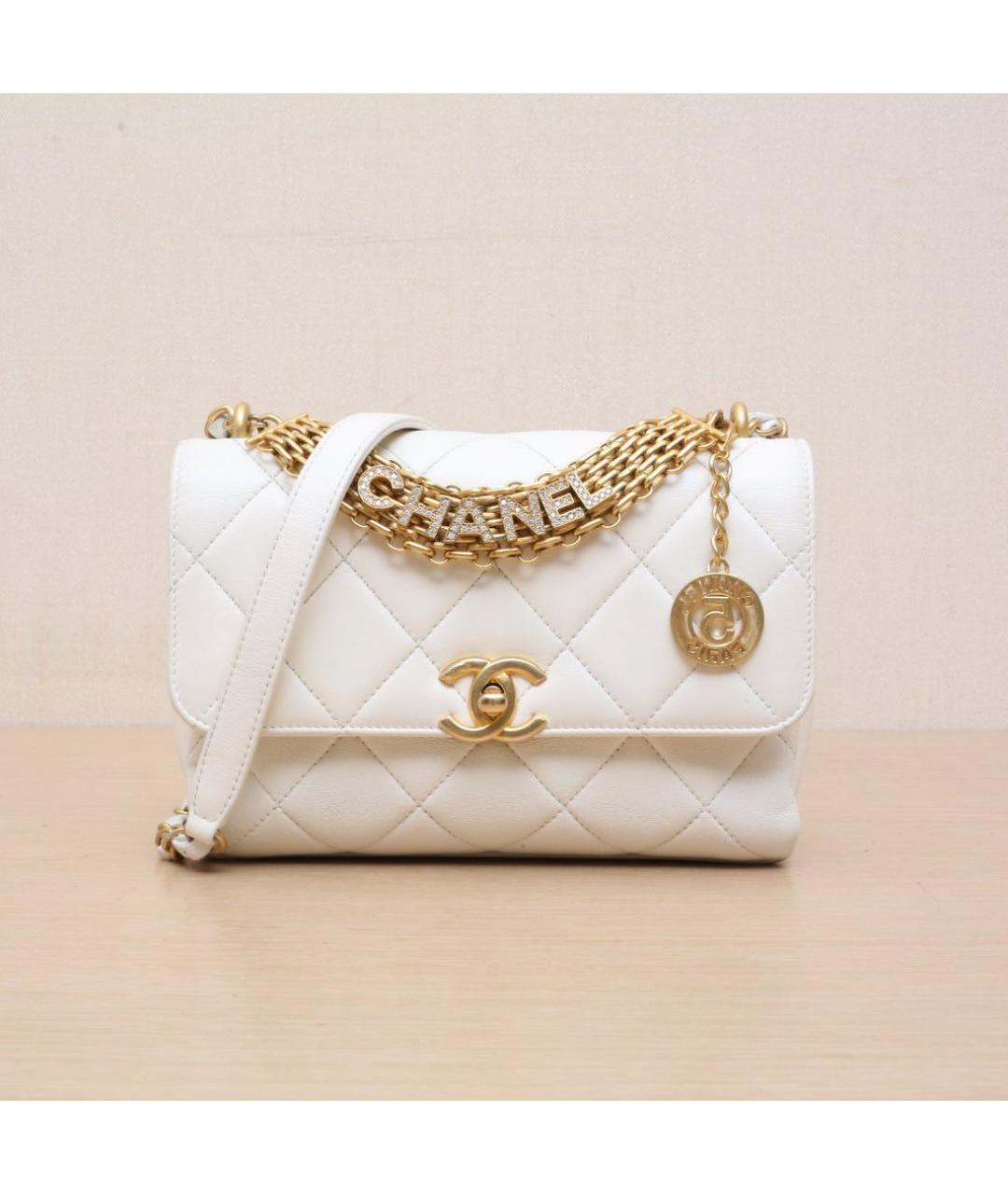 CHANEL Белая кожаная сумка через плечо, фото 3