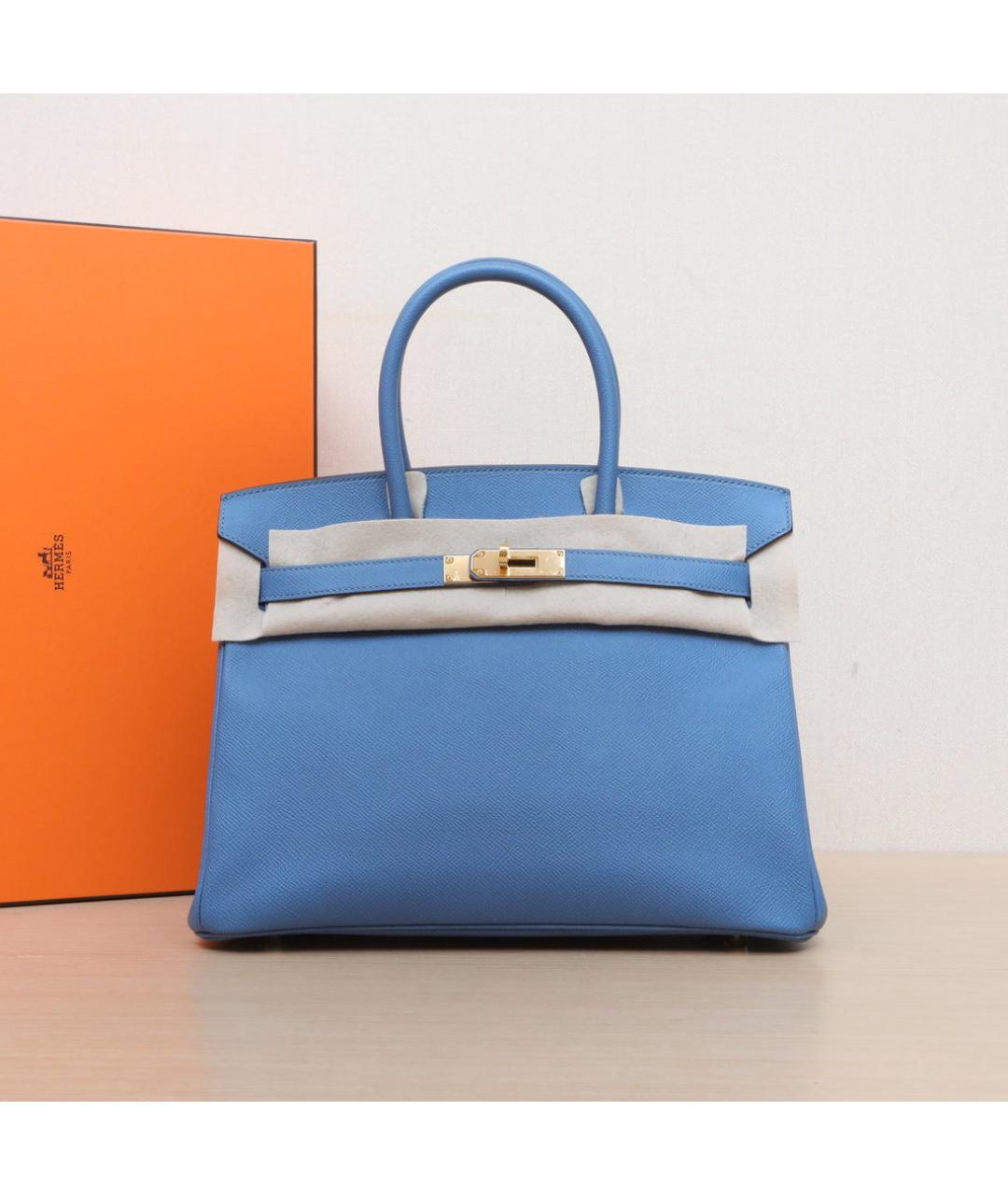HERMES Синяя кожаная сумка с короткими ручками, фото 2