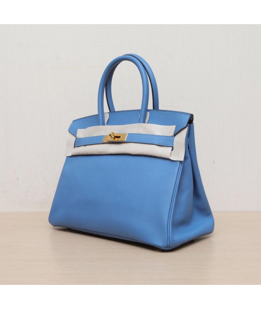 HERMES Синяя кожаная сумка с короткими ручками, фото 4