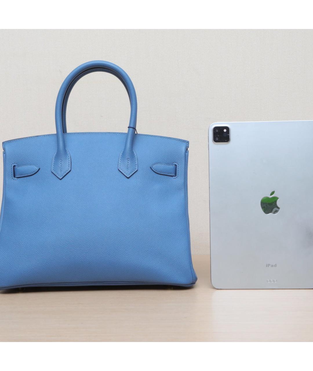 HERMES Синяя кожаная сумка с короткими ручками, фото 7