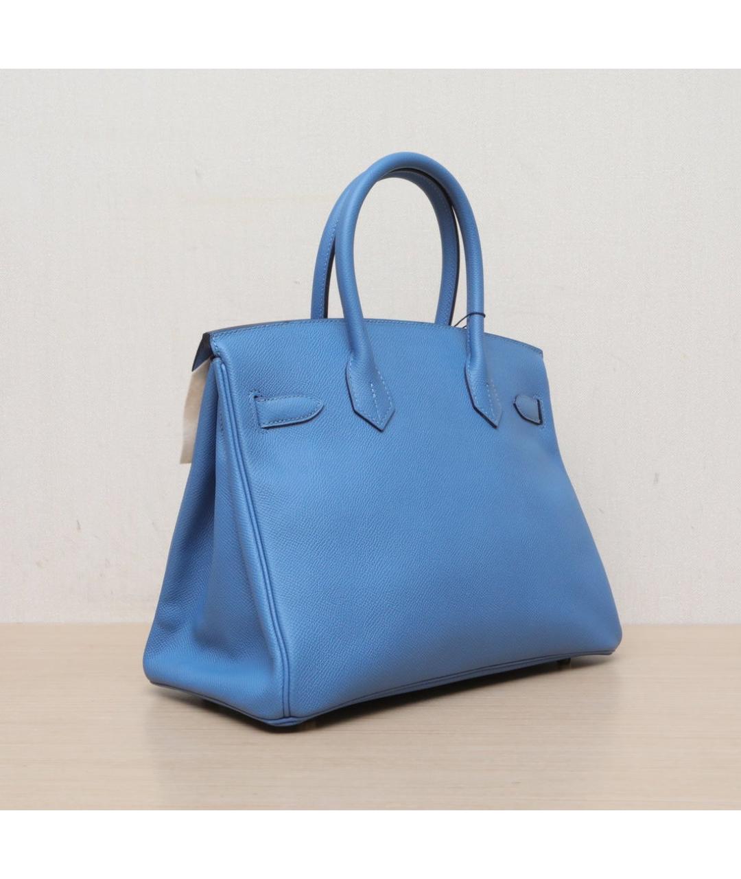 HERMES Синяя кожаная сумка с короткими ручками, фото 6