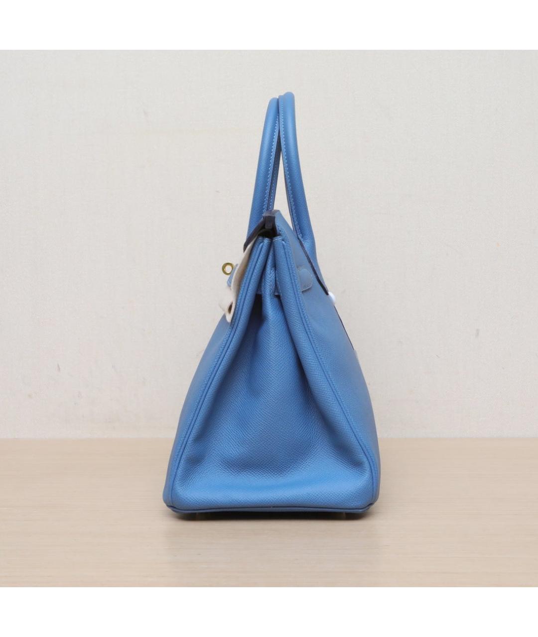 HERMES Синяя кожаная сумка с короткими ручками, фото 5