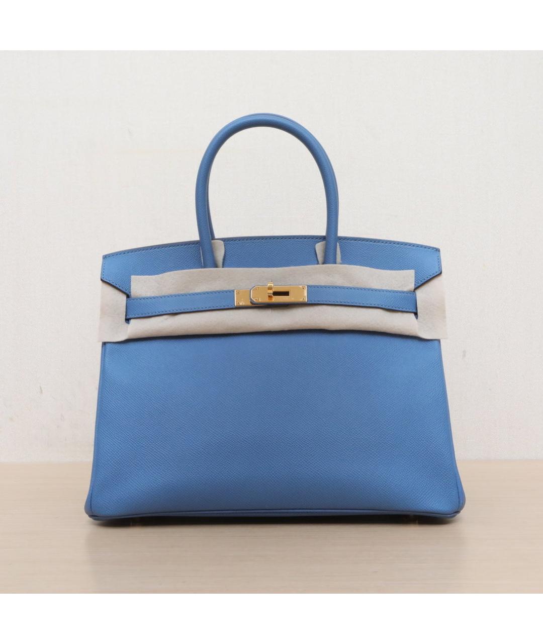 HERMES Синяя кожаная сумка с короткими ручками, фото 3