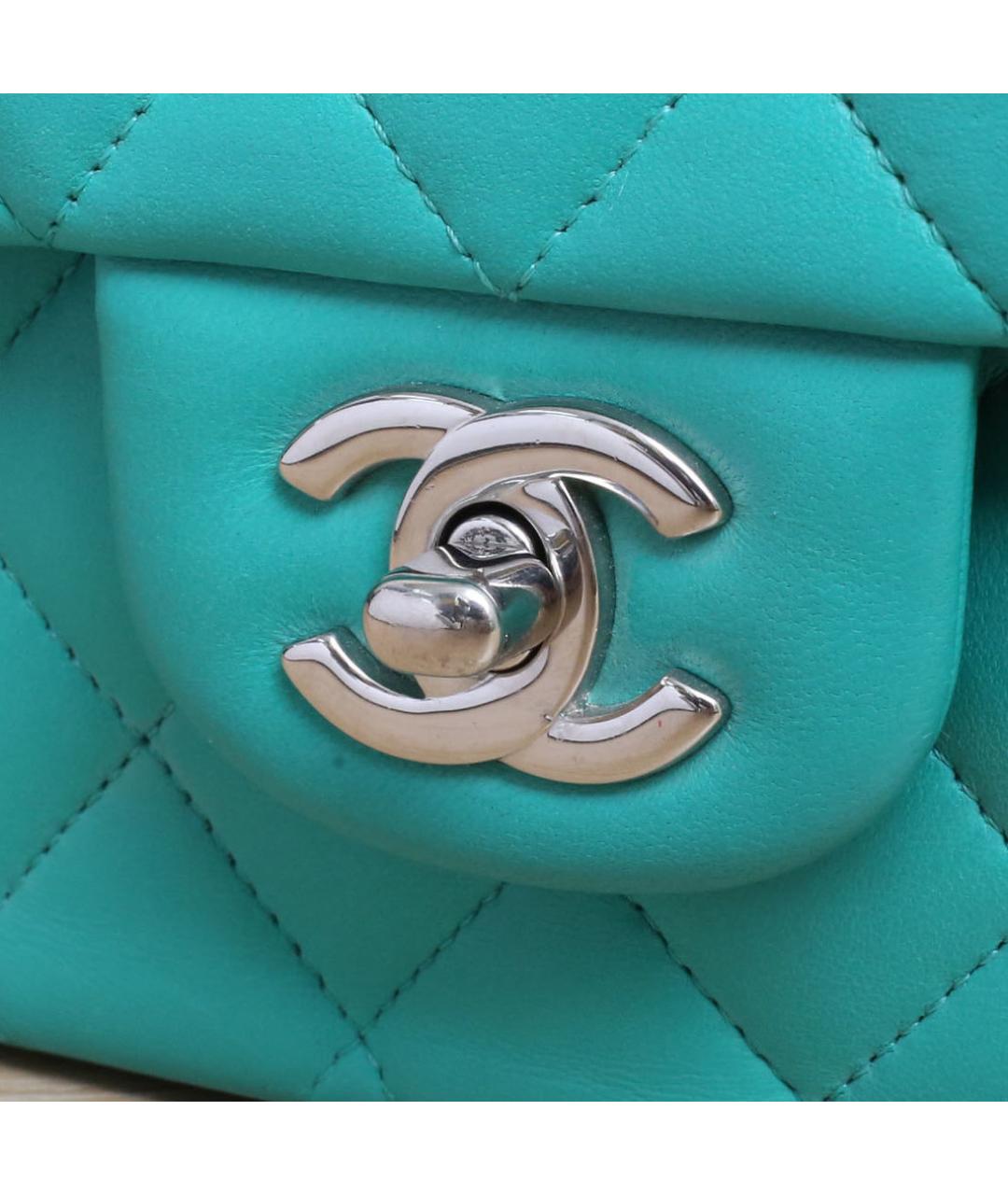 CHANEL Бирюзовая кожаная сумка через плечо, фото 8