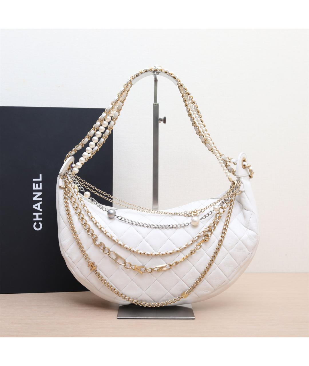 CHANEL Белая кожаная сумка через плечо, фото 2