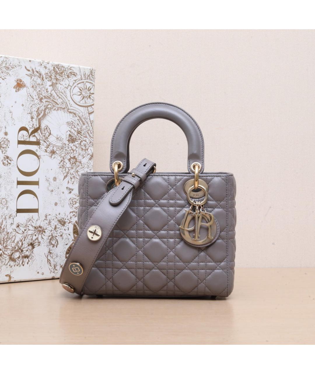CHRISTIAN DIOR Серая кожаная сумка через плечо, фото 2
