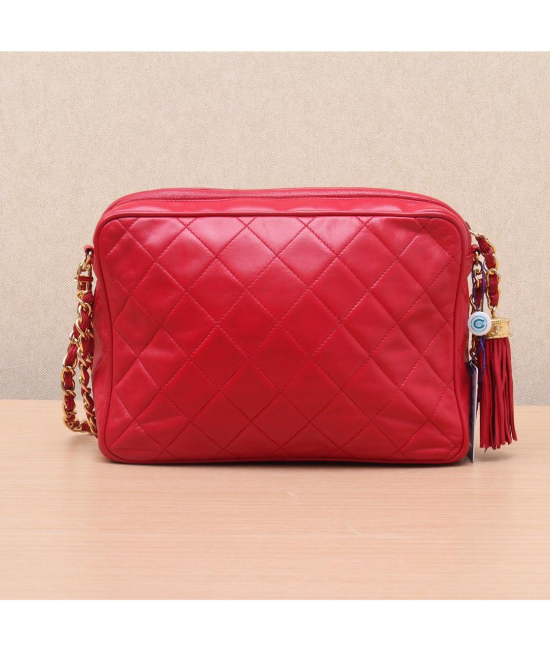 CHANEL Красная кожаная сумка через плечо, фото 5