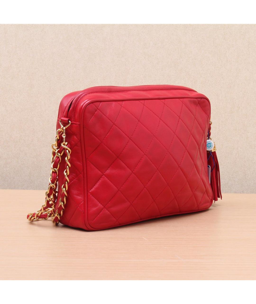 CHANEL Красная кожаная сумка через плечо, фото 6