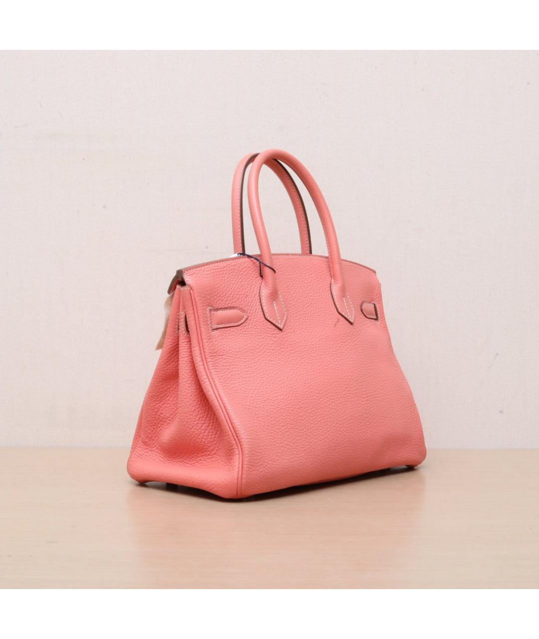 HERMES Коралловая кожаная сумка с короткими ручками, фото 6