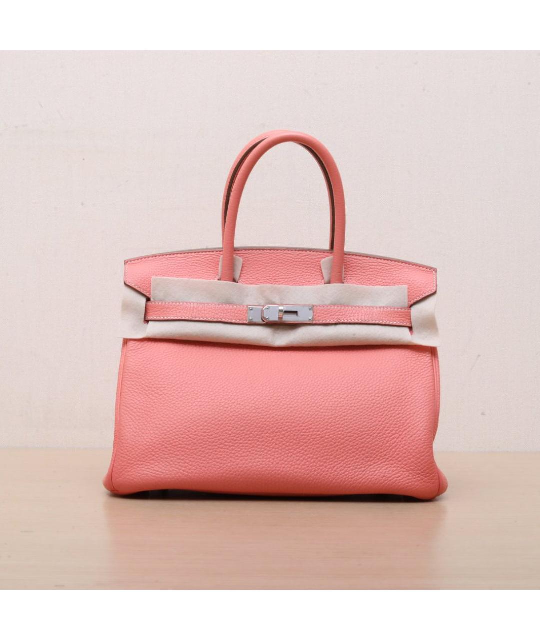 HERMES Коралловая кожаная сумка с короткими ручками, фото 3