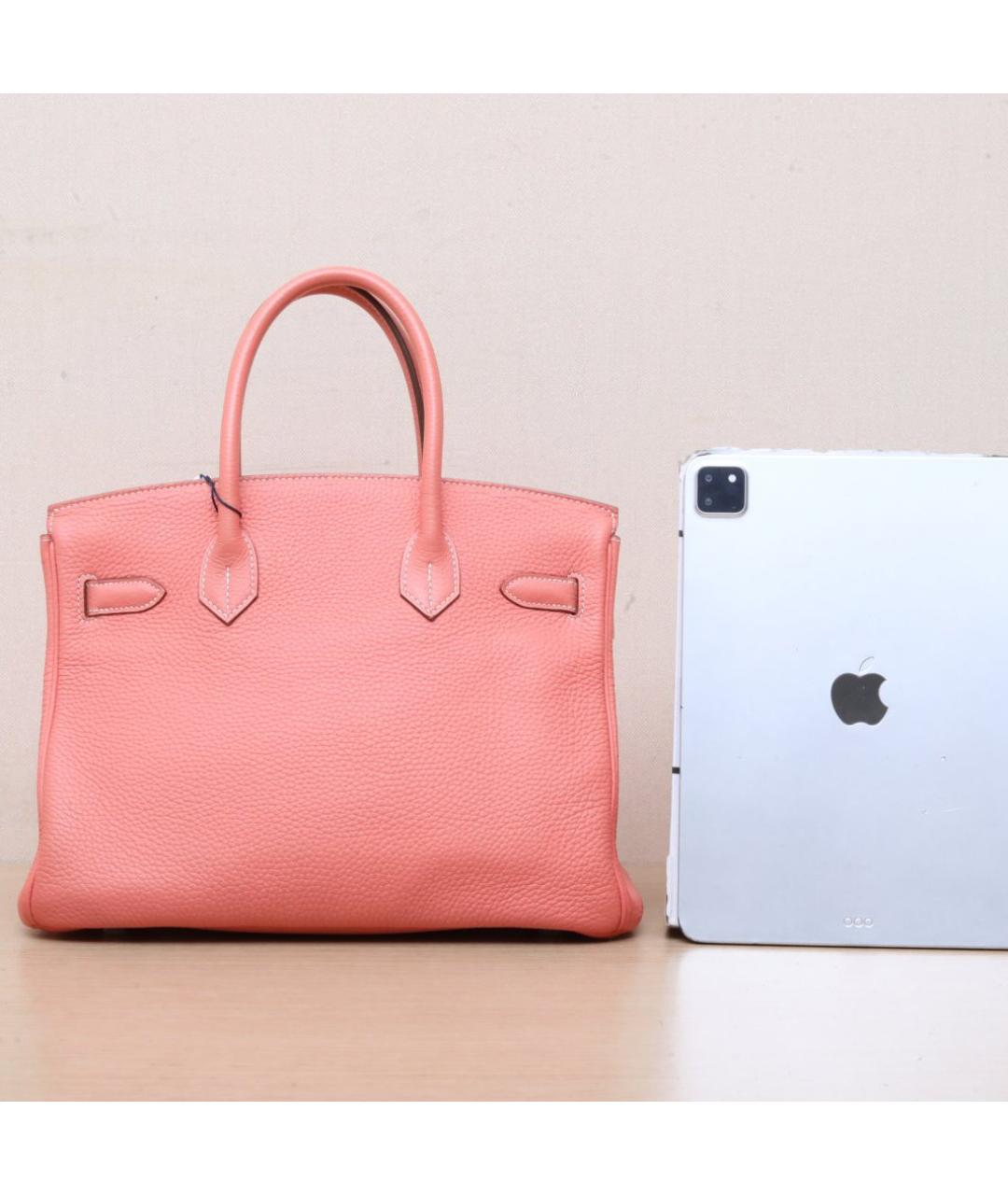 HERMES Коралловая кожаная сумка с короткими ручками, фото 7