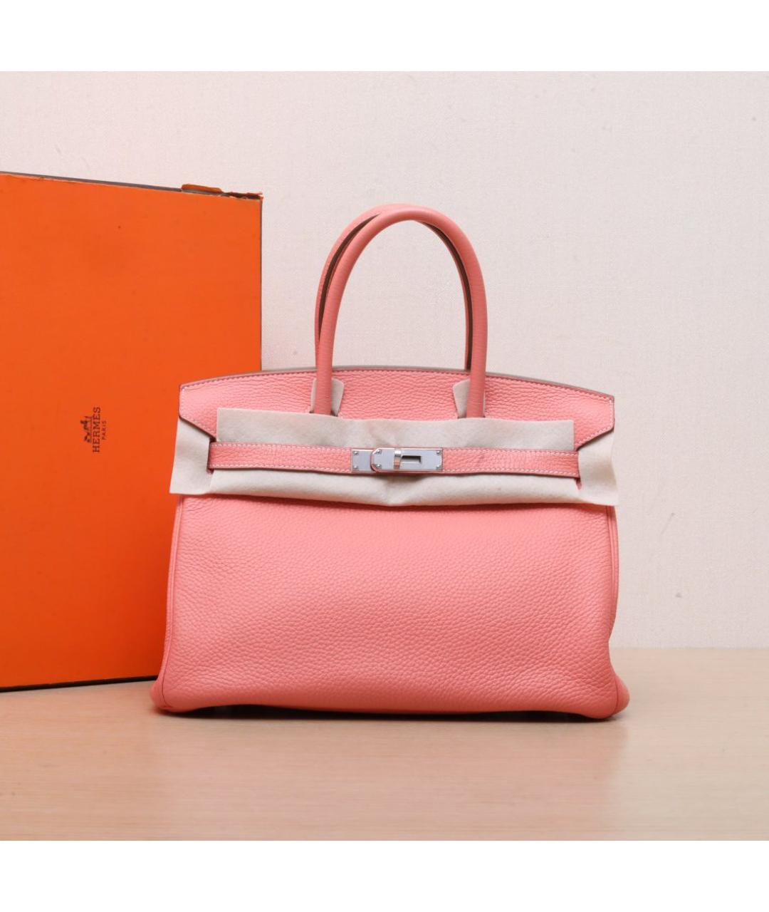 HERMES Коралловая кожаная сумка с короткими ручками, фото 2