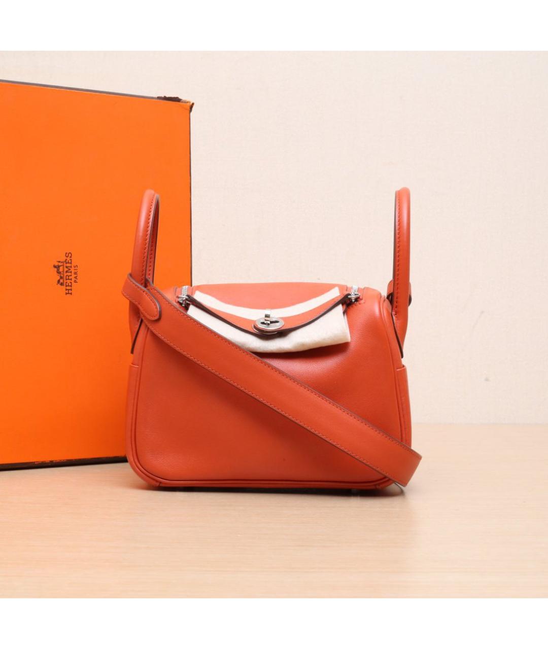 HERMES Оранжевая кожаная сумка через плечо, фото 2