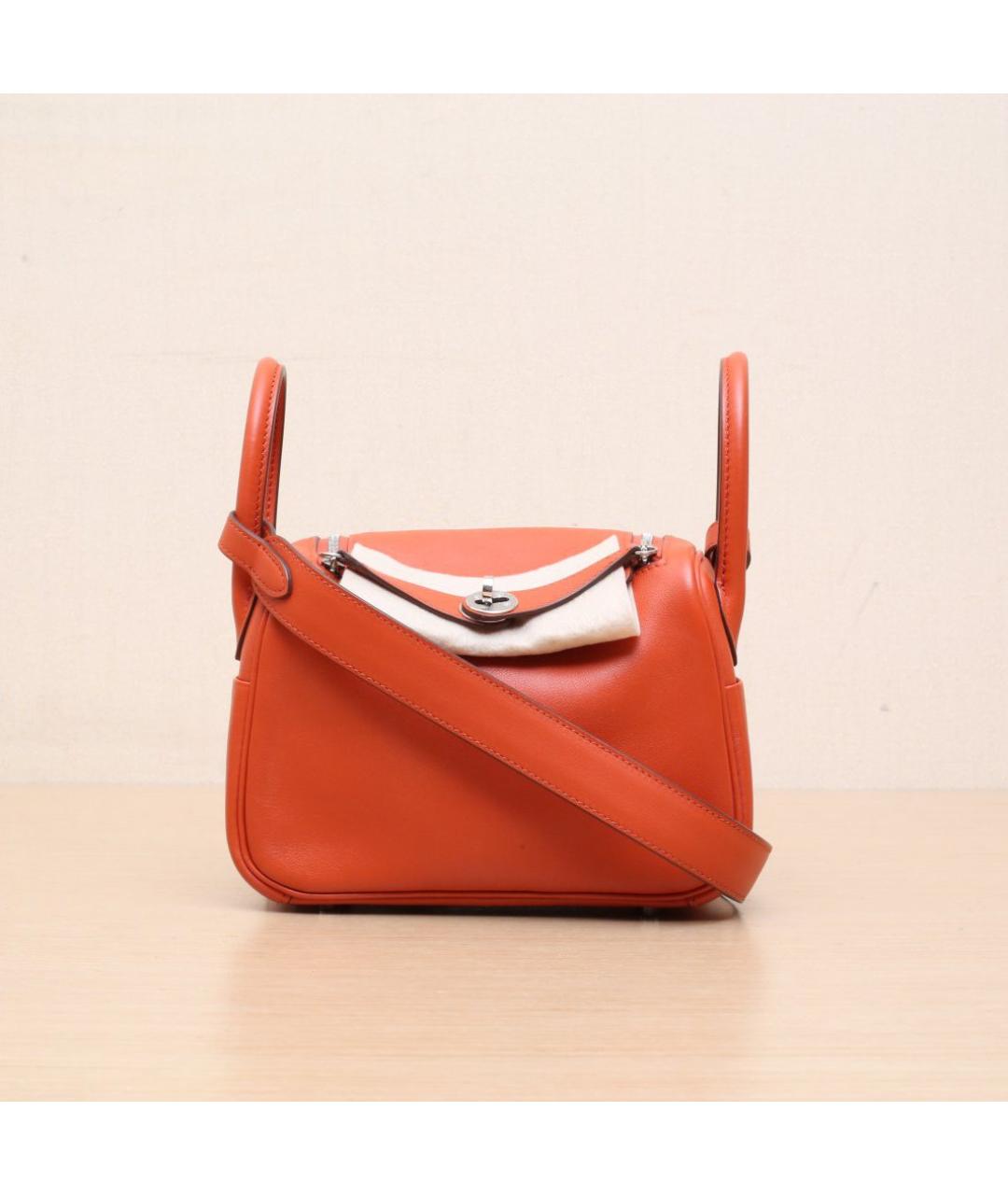 HERMES Оранжевая кожаная сумка через плечо, фото 3