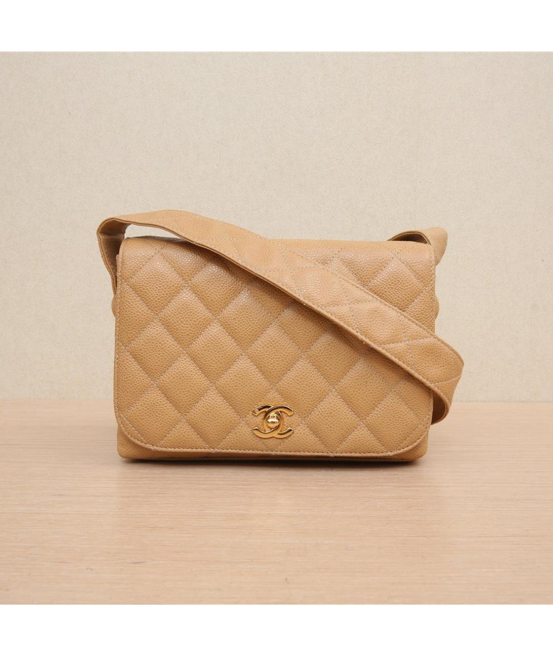 CHANEL Бежевая кожаная сумка через плечо, фото 2