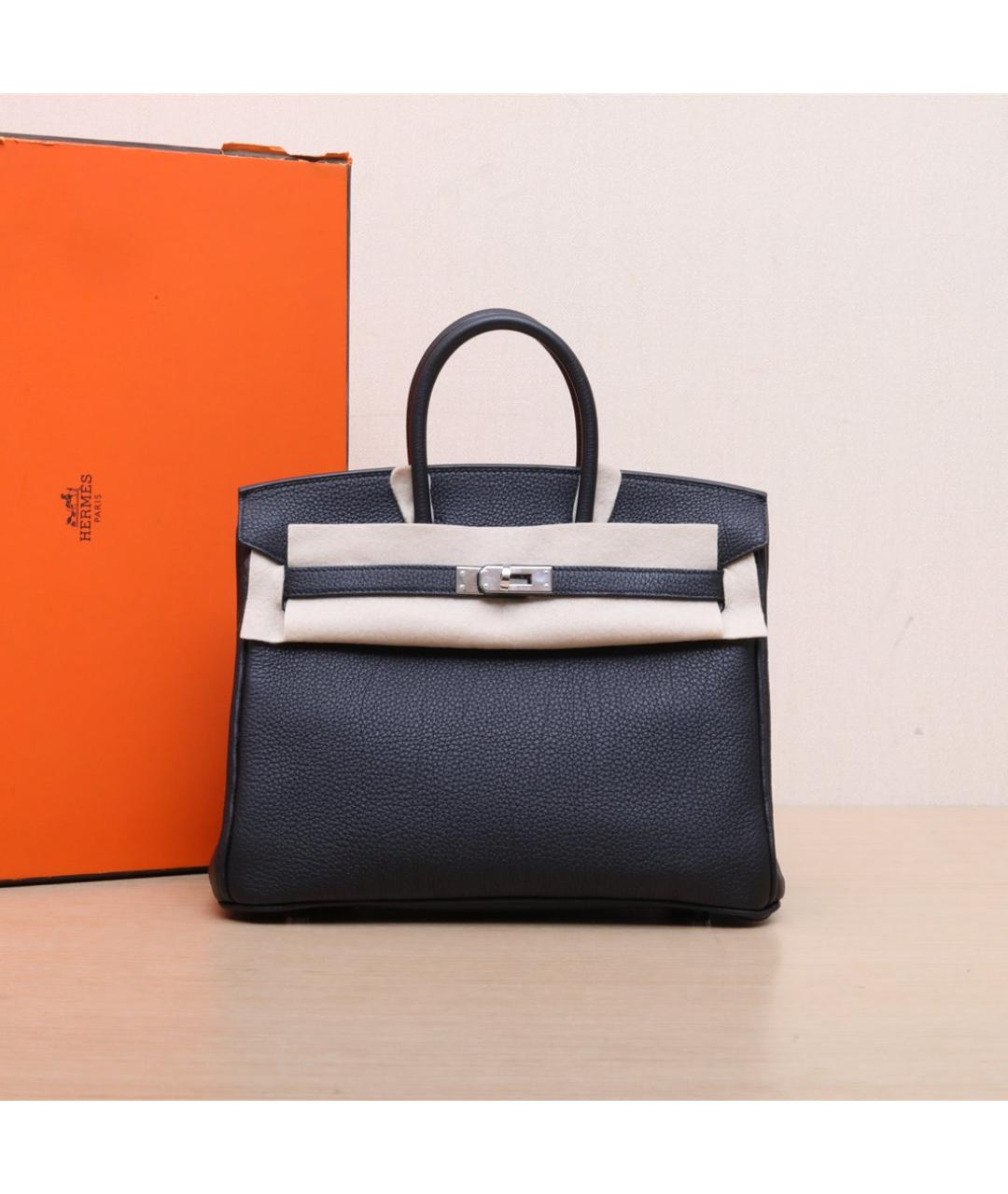 HERMES Черная кожаная сумка с короткими ручками, фото 2