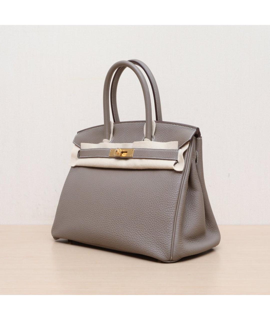 HERMES Серая кожаная сумка с короткими ручками, фото 4