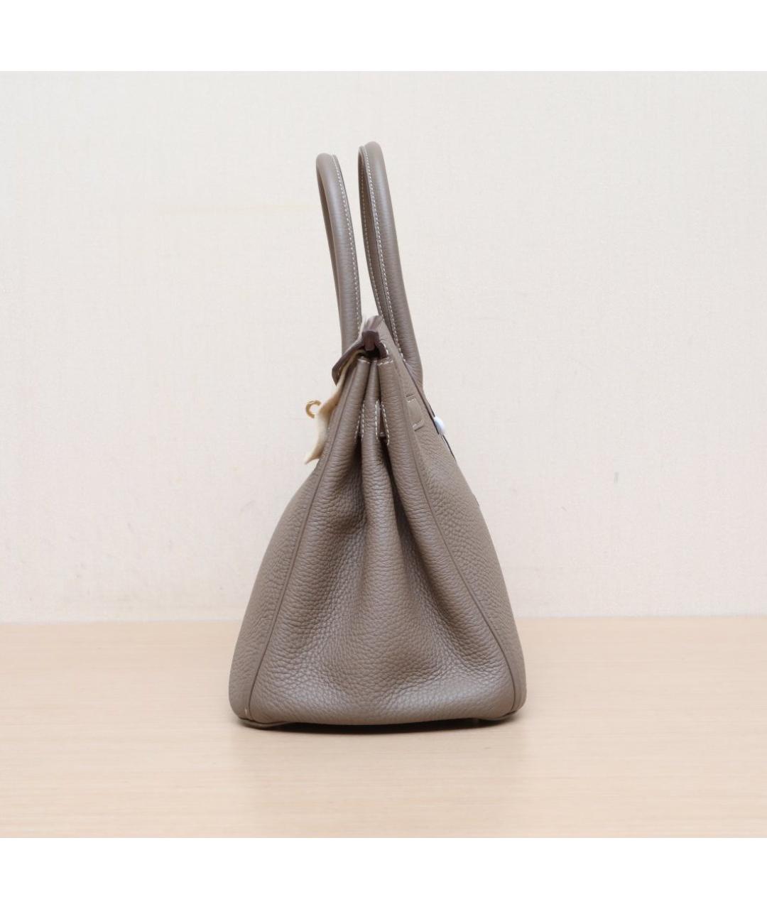 HERMES Серая кожаная сумка с короткими ручками, фото 5