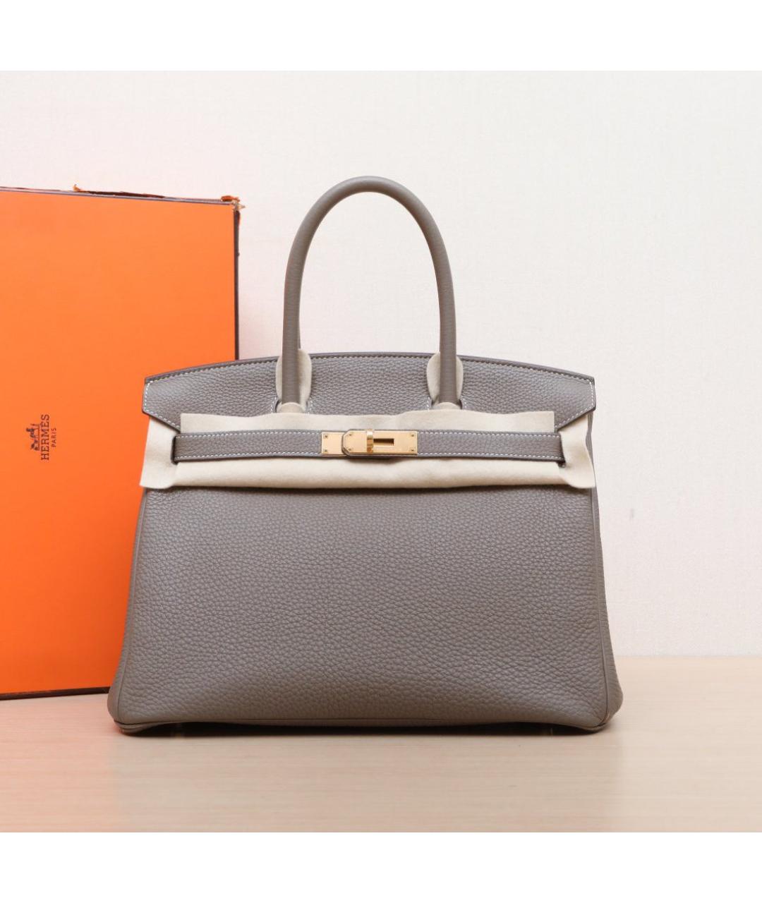 HERMES Серая кожаная сумка с короткими ручками, фото 2
