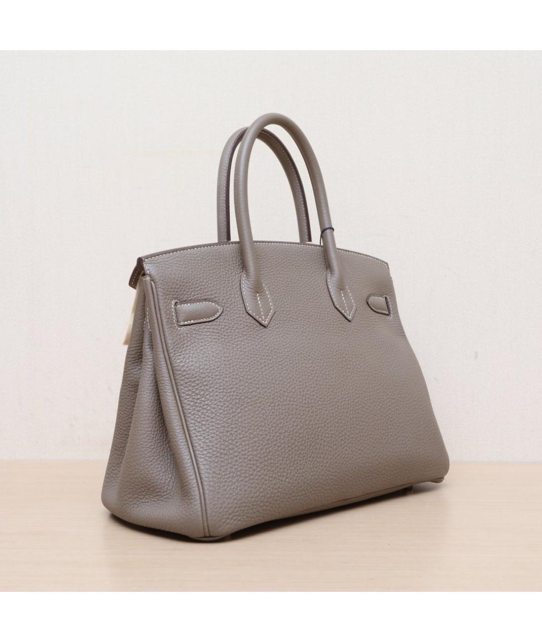 HERMES Серая кожаная сумка с короткими ручками, фото 6