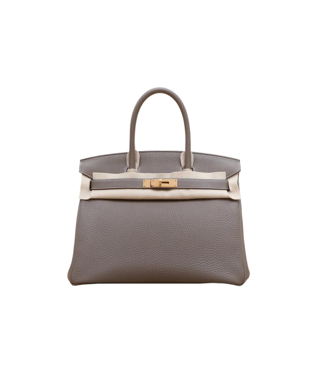 HERMES Серая кожаная сумка с короткими ручками, фото 1
