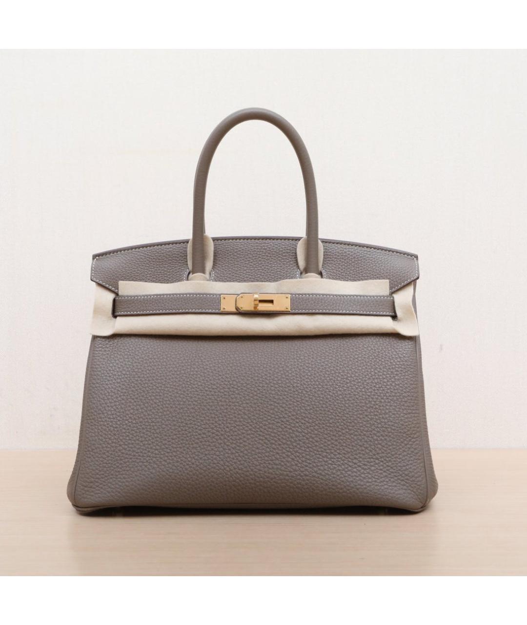 HERMES Серая кожаная сумка с короткими ручками, фото 3