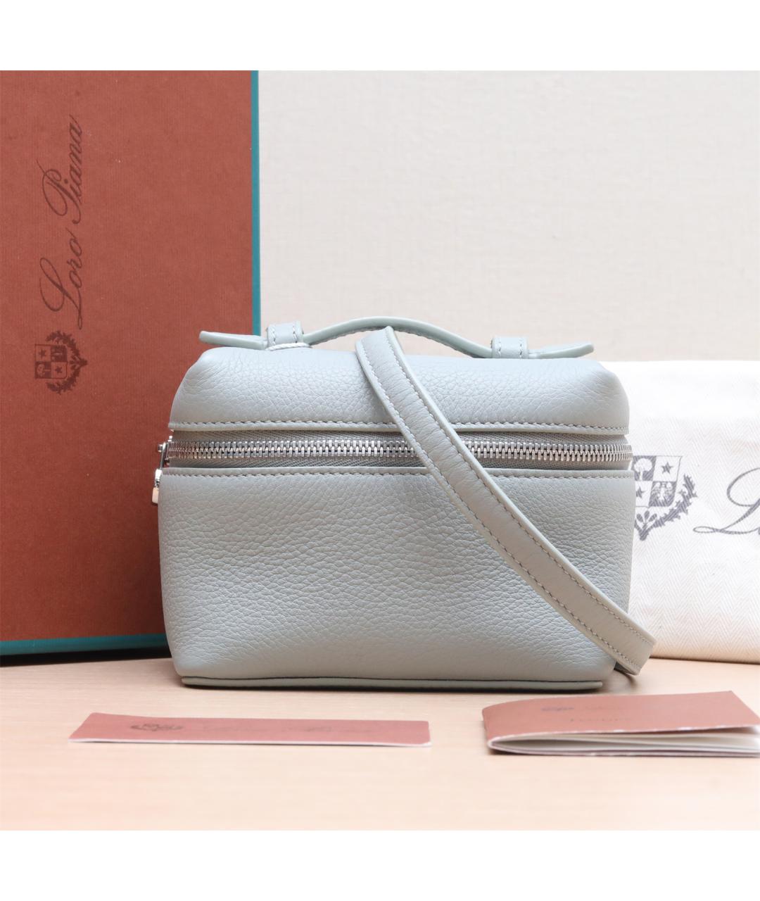 LORO PIANA Серая кожаная сумка через плечо, фото 2