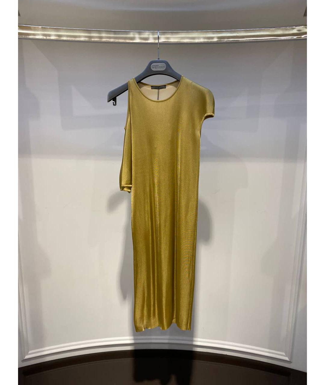 ALEXANDER MCQUEEN Горчичное вискозное вечернее платье, фото 4