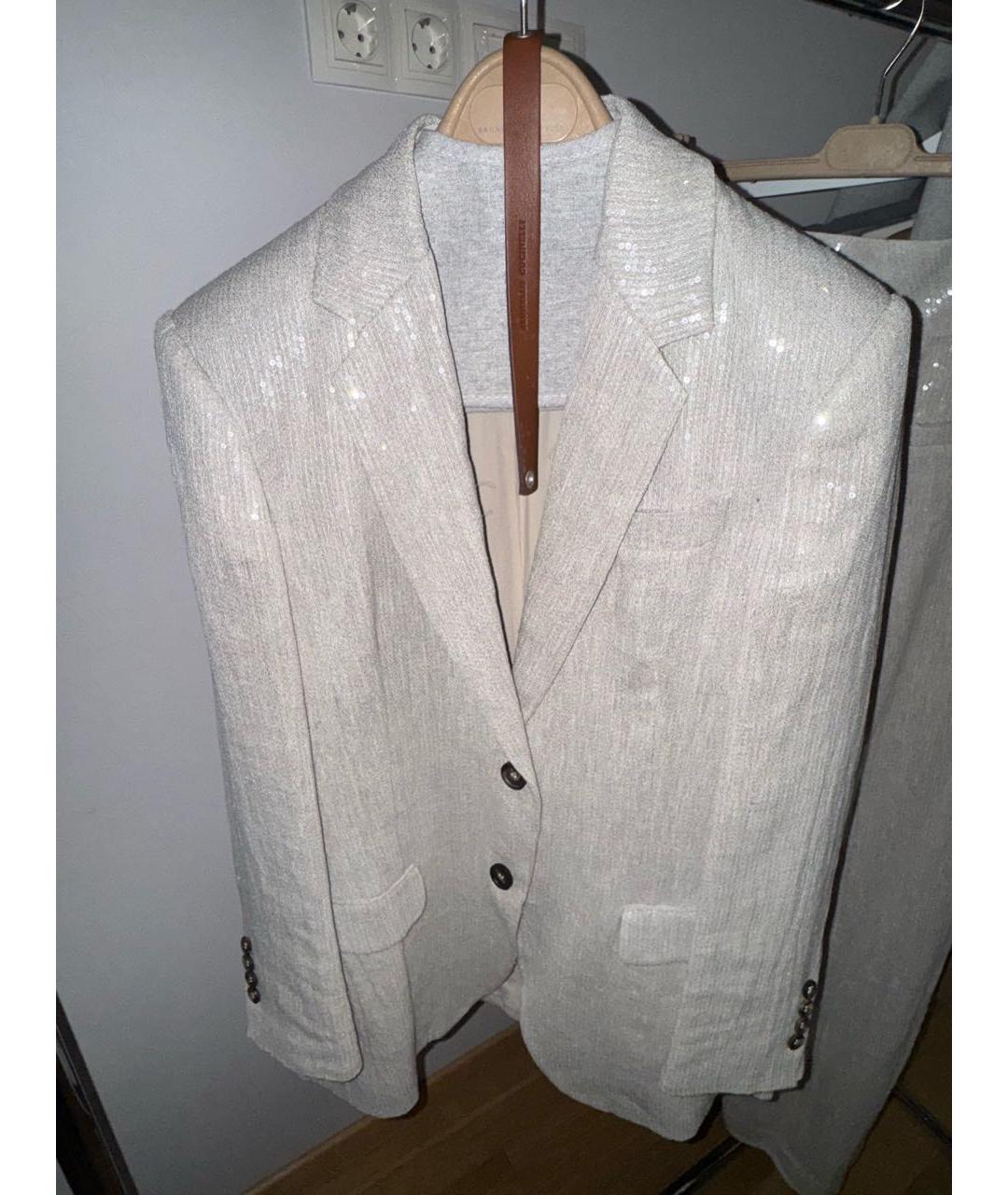 BRUNELLO CUCINELLI Серебрянный льняной костюм с брюками, фото 6