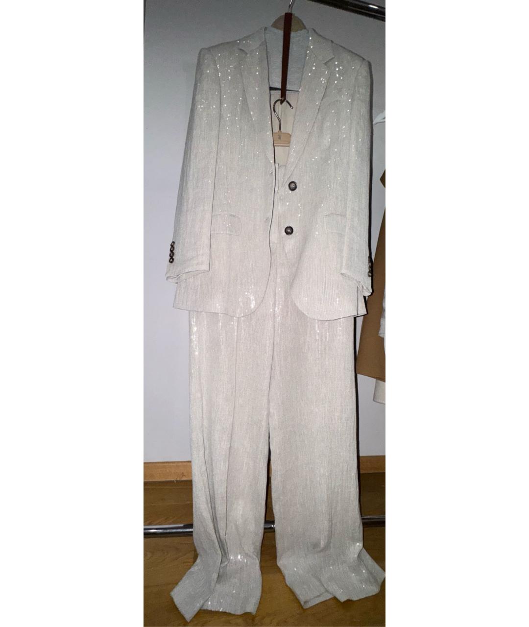 BRUNELLO CUCINELLI Серебрянный льняной костюм с брюками, фото 3