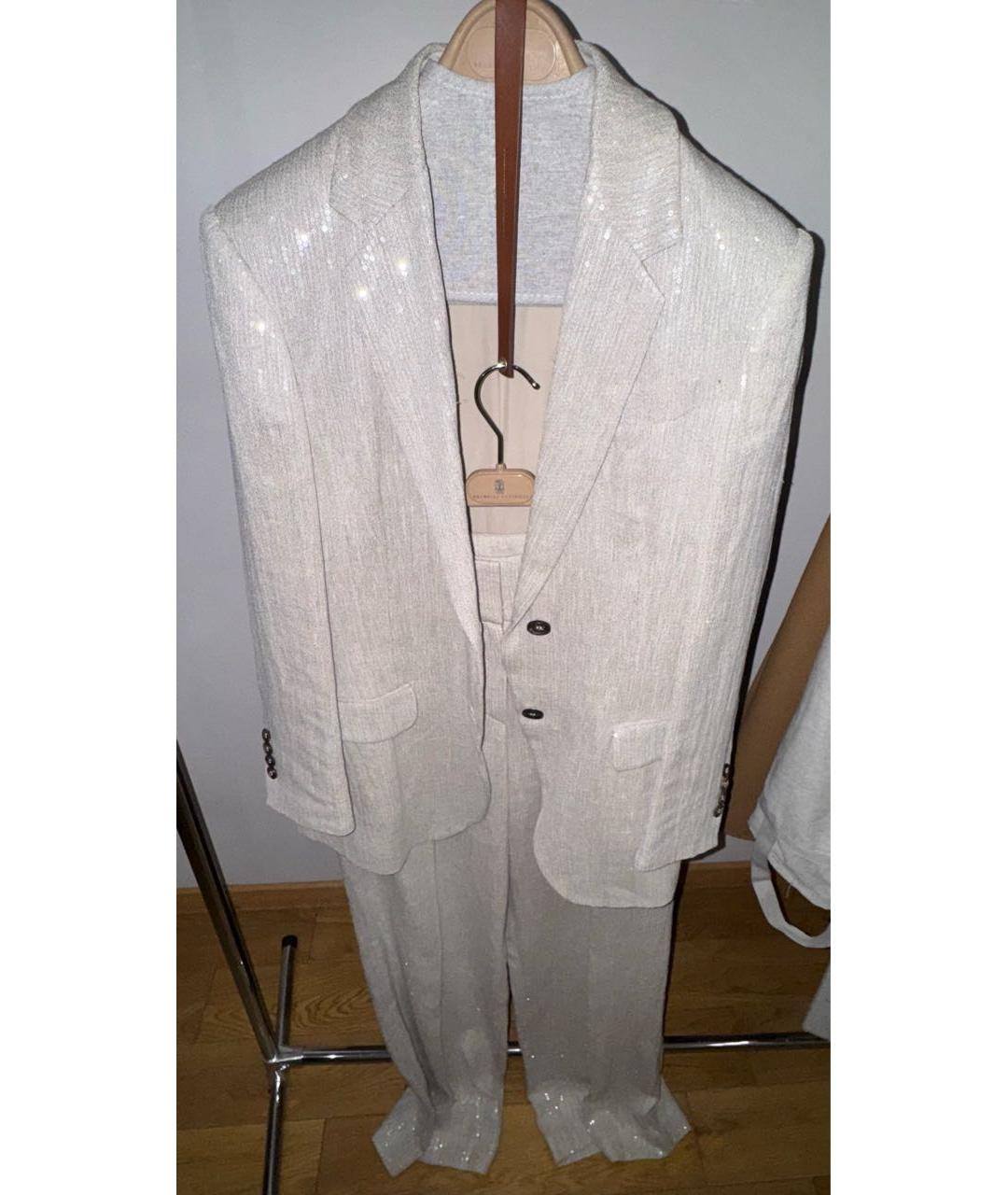 BRUNELLO CUCINELLI Серебрянный льняной костюм с брюками, фото 4