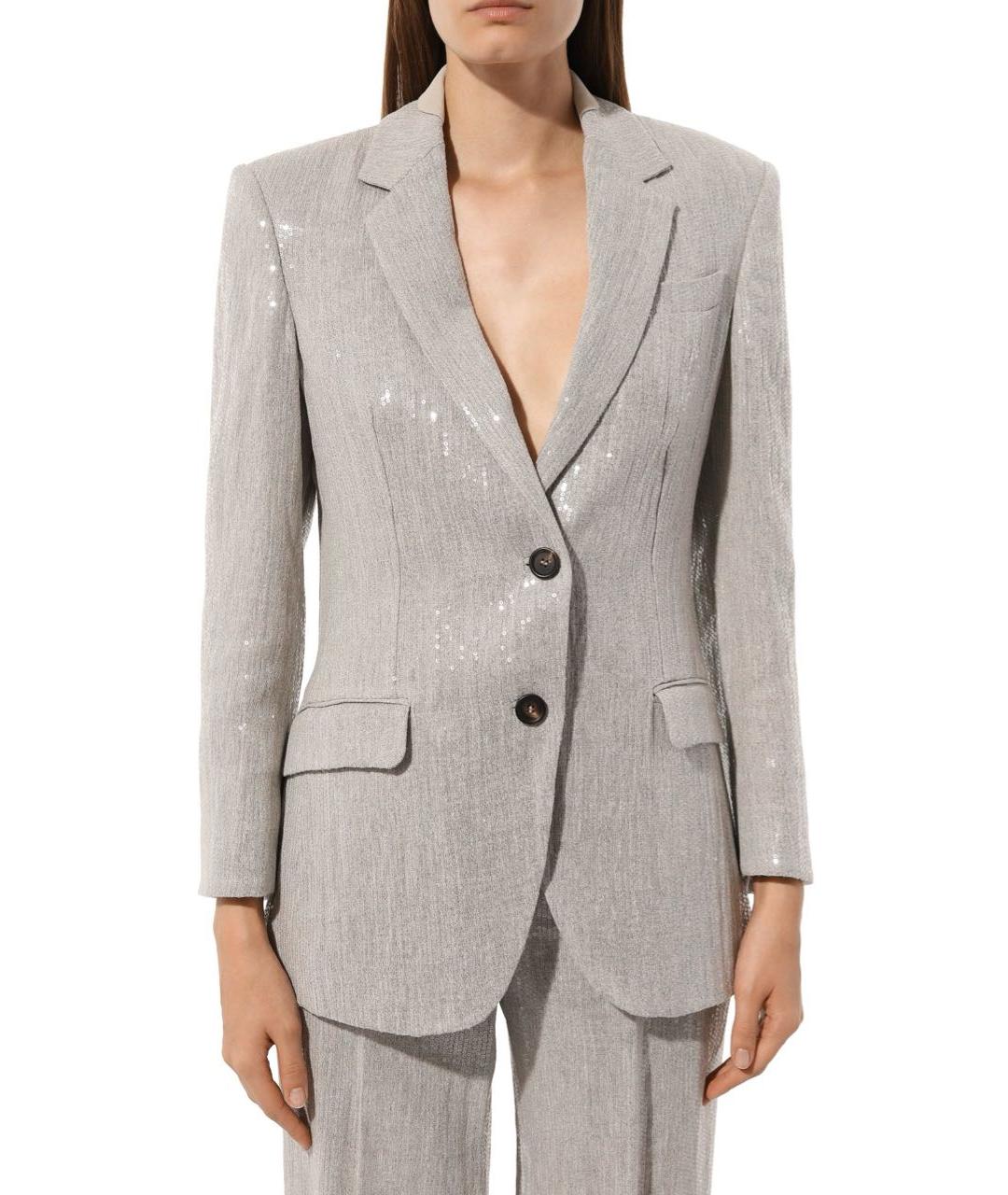 BRUNELLO CUCINELLI Серебрянный льняной костюм с брюками, фото 2