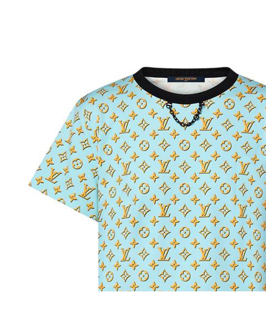 LOUIS VUITTON Бирюзовая хлопковая футболка, фото 2