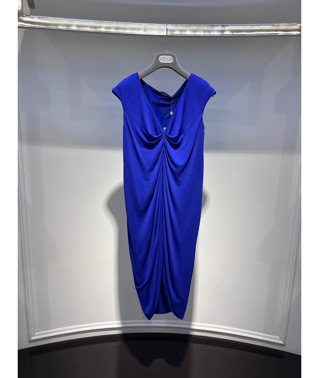 ALEXANDER MCQUEEN Синее вискозное коктейльное платье, фото 4