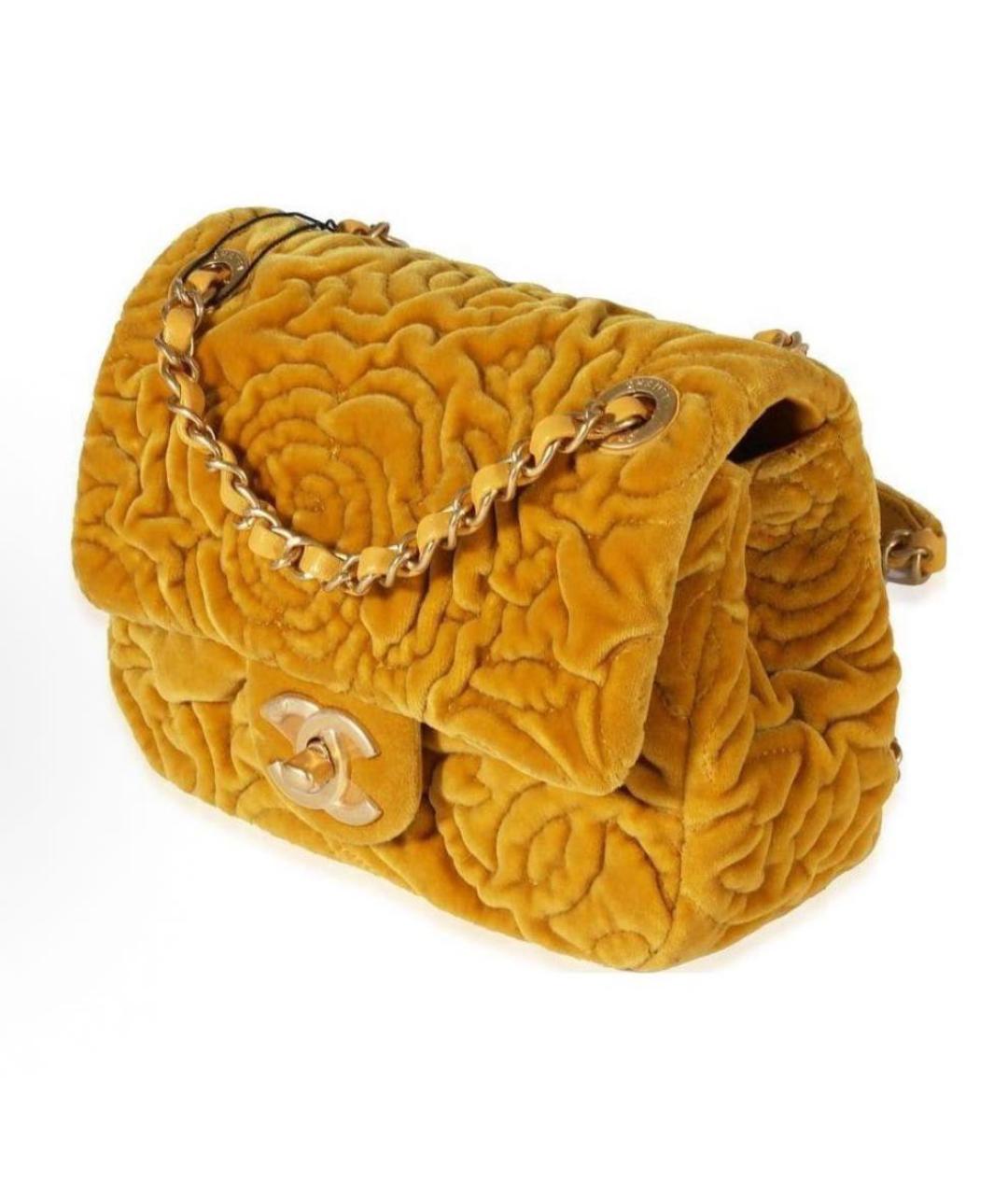 CHANEL Горчичная бархатная сумка через плечо, фото 3