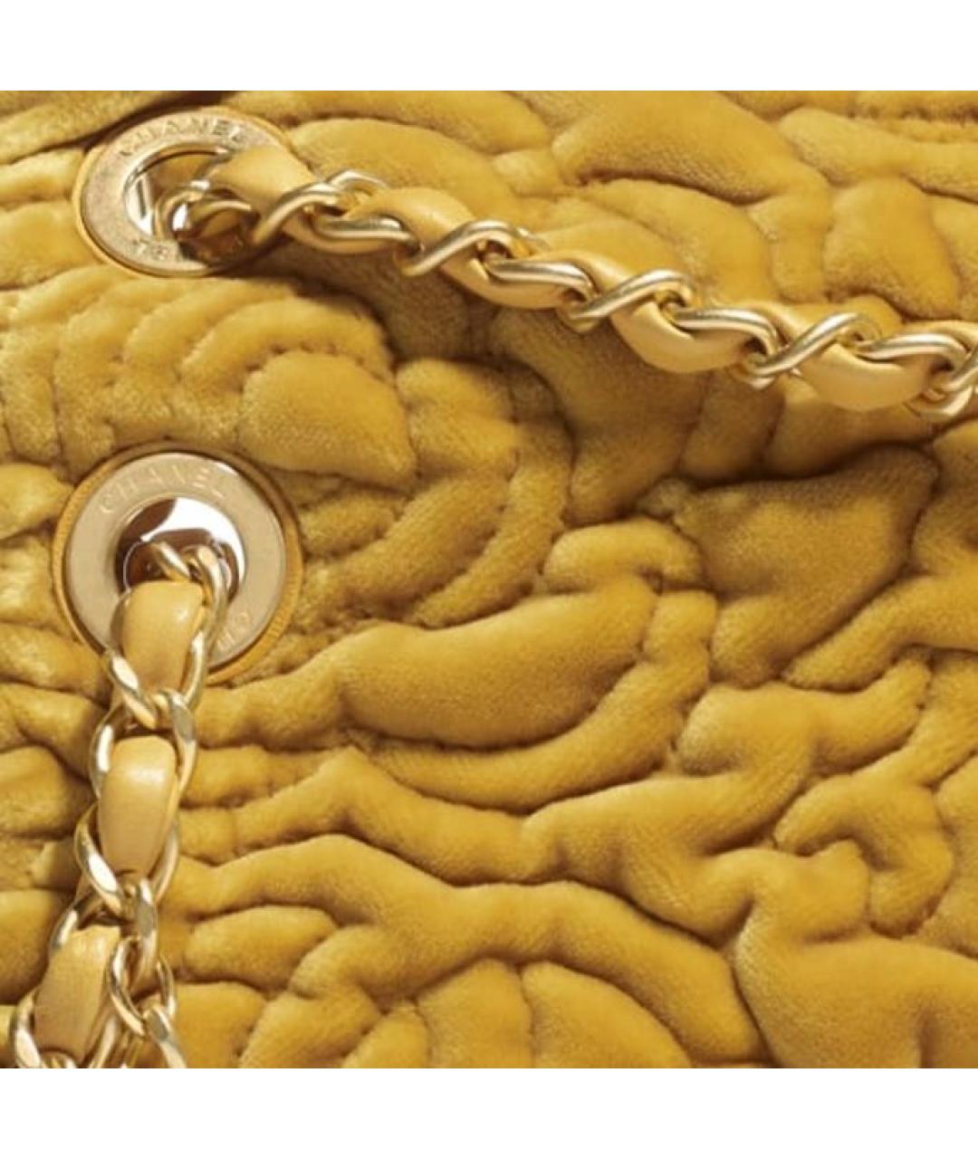 CHANEL Горчичная бархатная сумка через плечо, фото 5