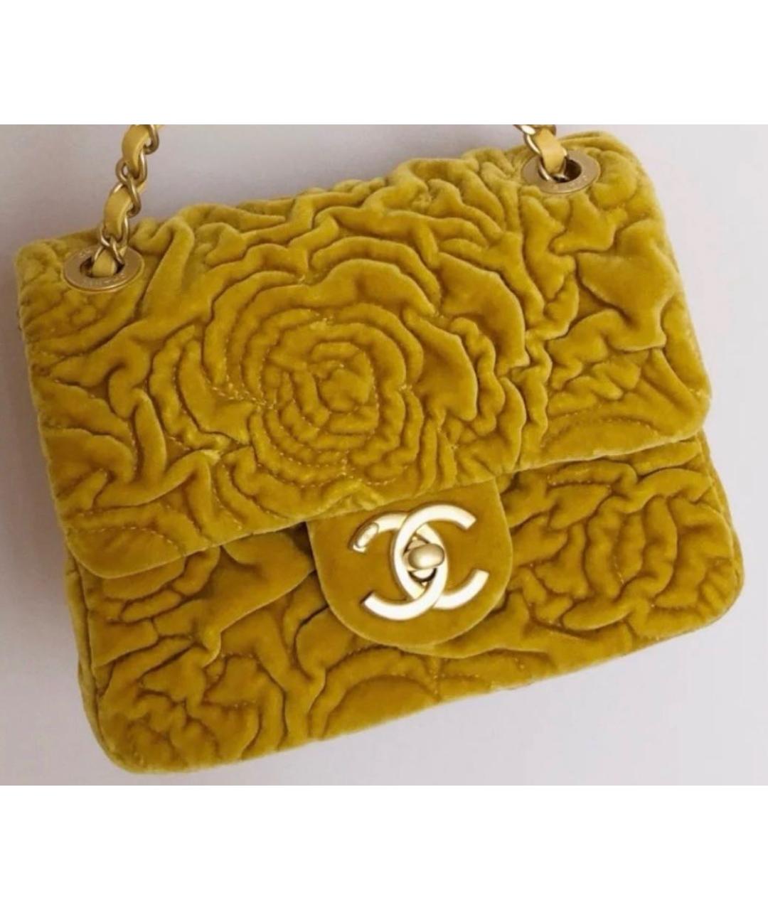 CHANEL Горчичная бархатная сумка через плечо, фото 7