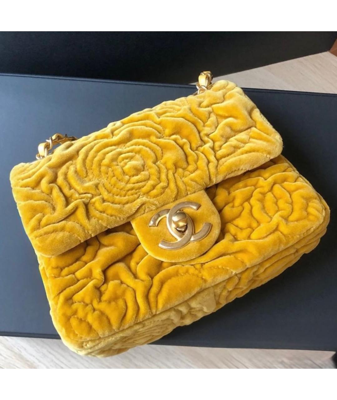 CHANEL Горчичная бархатная сумка через плечо, фото 6