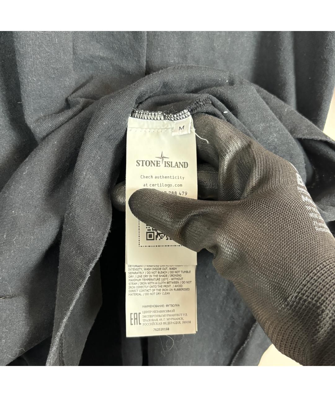 STONE ISLAND Черная хлопковая футболка, фото 5