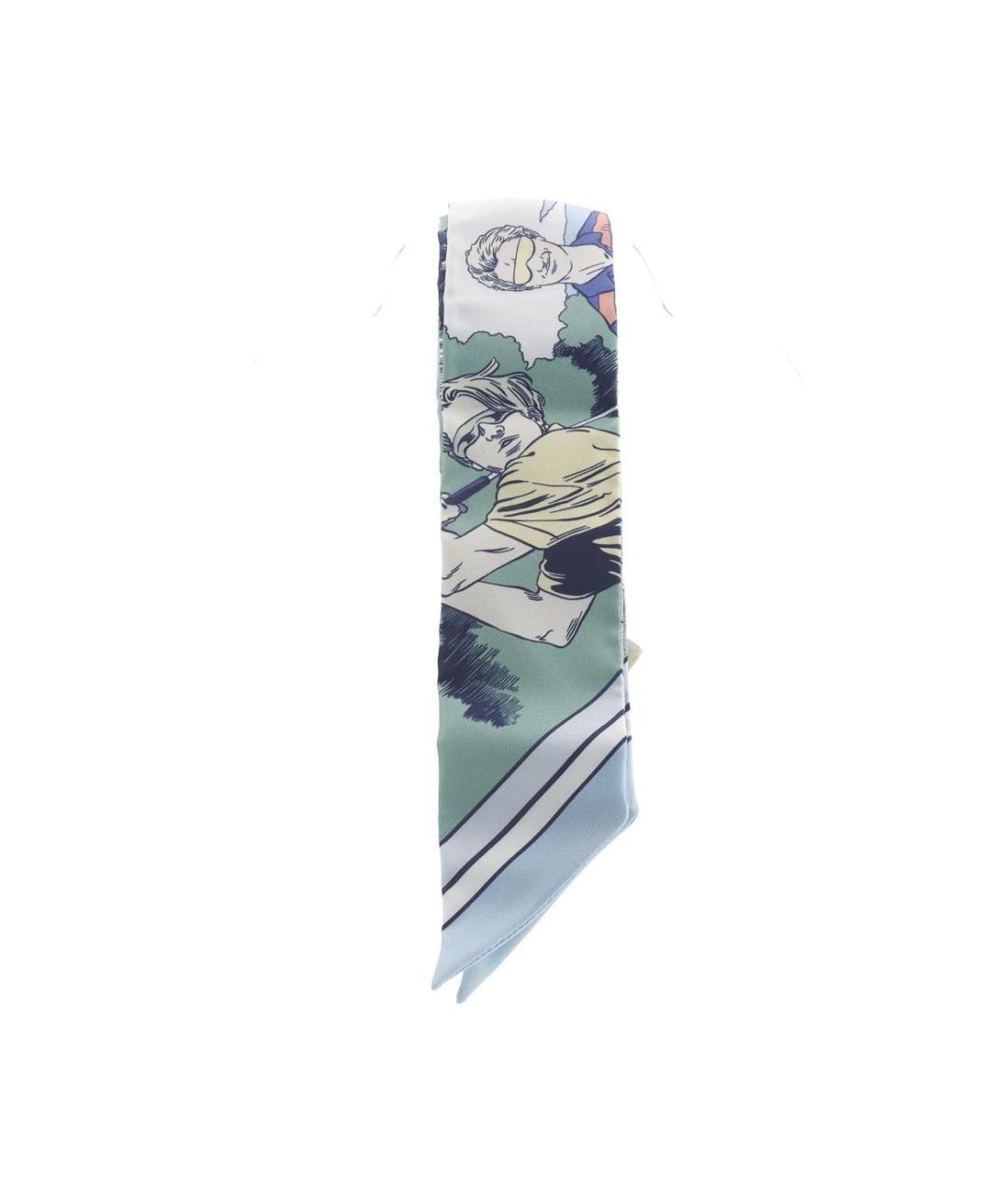 HERMES Голубой шелковый шарф, фото 2