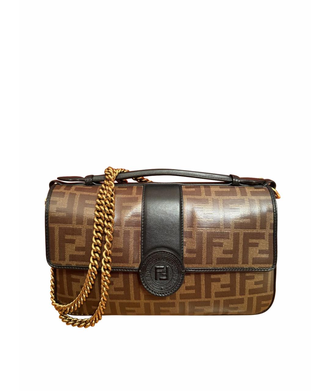 FENDI Коричневая кожаная сумка с короткими ручками, фото 1